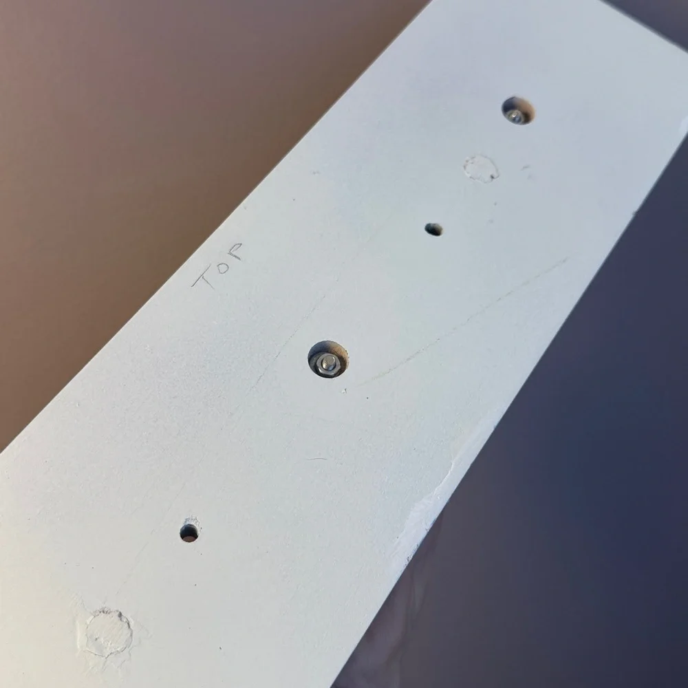 Coat/Hat Rack-scalloped whiteboard w/3 acrylic glass look knobs Restore& Restyle